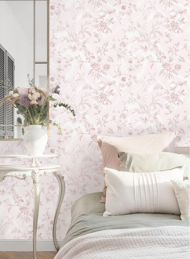 Dimoon Peel and Stick Wallpaper Pink Floral Contact Paper Pink Vintage French Renter Friendly Wallpaper 17.3''x78.7'' Textured Stick on Wall Paper for Bathroom Bedroom Cabinets Removable Vinyl Roll - Image 4